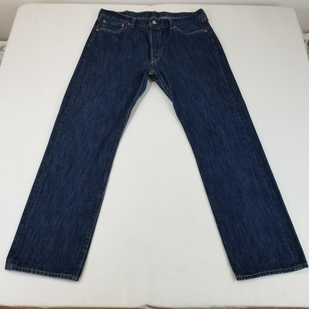 Levis 501 Jeans Mens 36x32 Blue Dark Wash Button Fly Straight Leg Denim Cotton